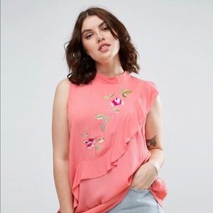 ASOS ruffle coral sleeveless blouse